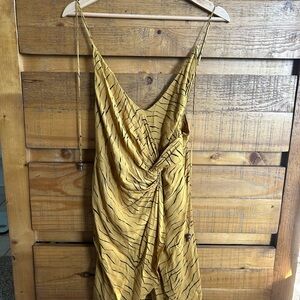 Urban Outfitters Mustard Twist-Front Slip Dress Tiger Print Ring Leader